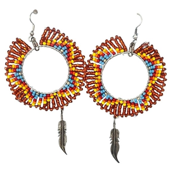 Native American Sho-Ban Handcrafted Beaded Earrings Jewelry - Picture 1 of 3